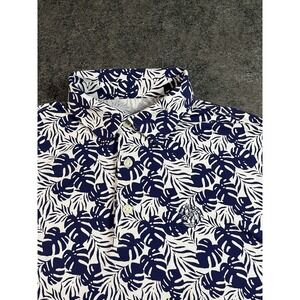 Ibkul Polo Shirt Mens Medium Blue Tropical Floral AOP Performance Stretch Golf
